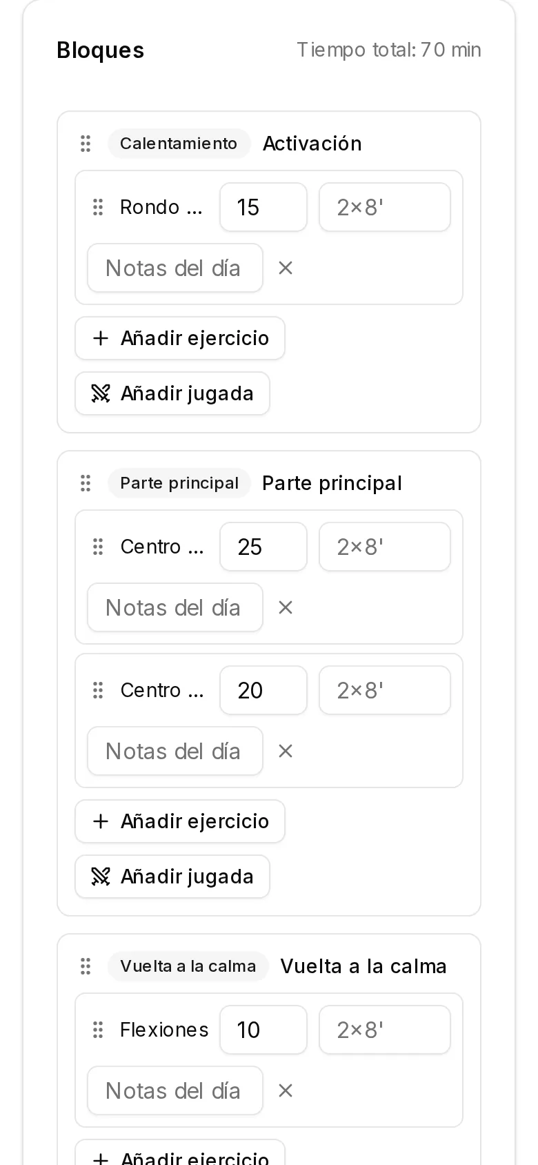 Sessió d'entrenament per blocs