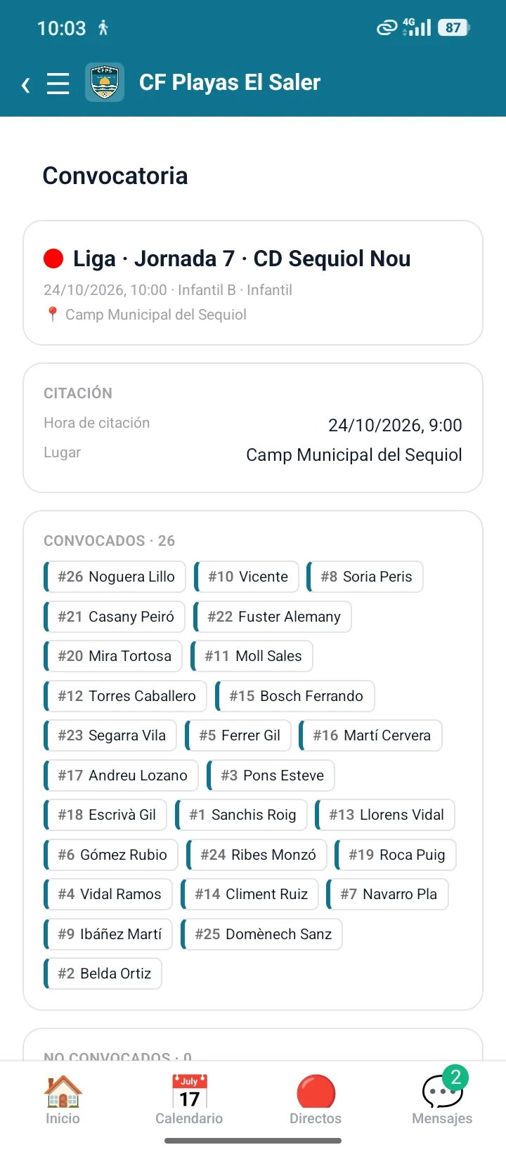 Convocatoria vista por la familia