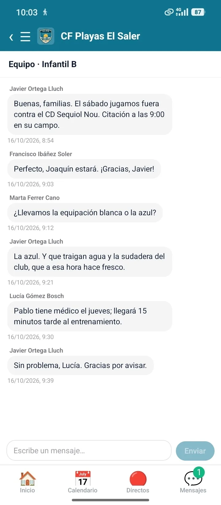 Missatges de l'equip